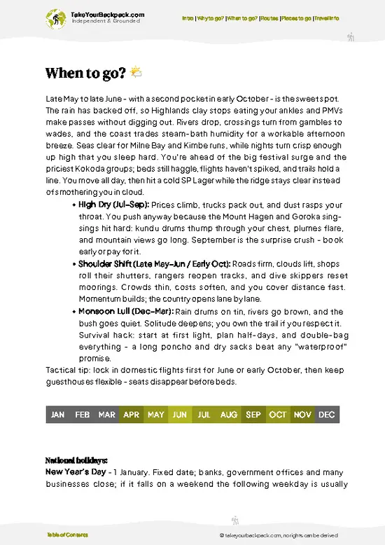 example page 3 from our offline Travel Guide for Papua New Guinea